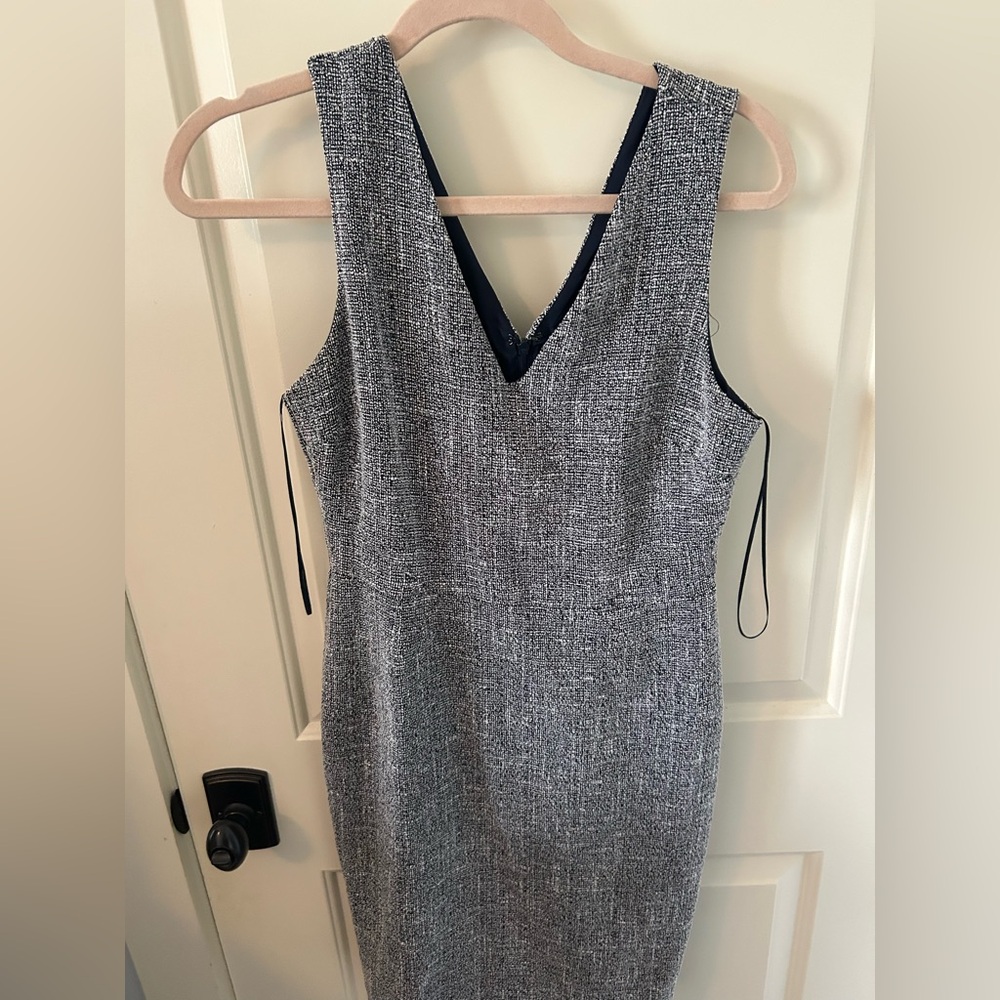 Banana Republic Textured Gray V-Neck Tweed Midi Dress